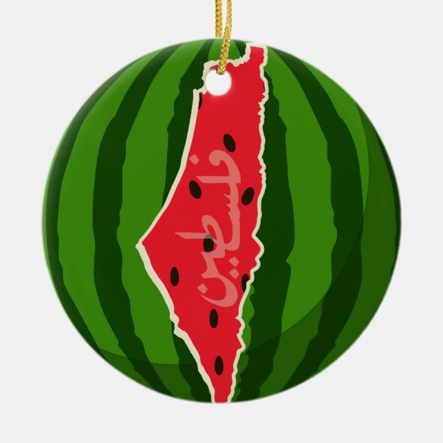 Palestina Watermelon Flagga Karta. Fria palestinie Julgransprydnad Keramik (Framsidan)