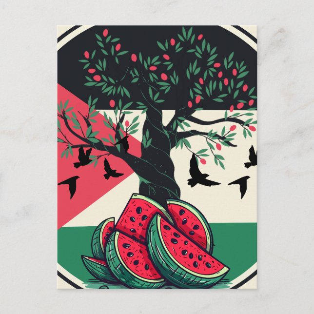 Palestina Watermelon Flagga Karta. Fria palestinie Vykort (Framsida)