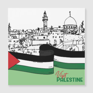 Palestinas flagga och gamla hus som dras för hand