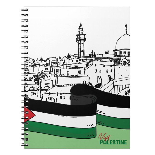 Palestinas flagga och gamla hus som dras för hand anteckningsbok (Framsidan)