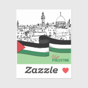 Palestinas flagga och gamla hus som dras för hand klistermärken