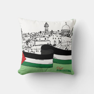 Palestinas flagga och gamla hus som dras för hand kudde