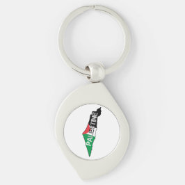 Palestinas fria Flagga på Palestina Karta Swirl Silverfärgad Nyckelring
