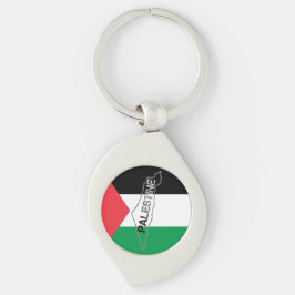 Palestinas fria Karta på Palestina-Flagga Swirl Silverfärgad Nyckelring