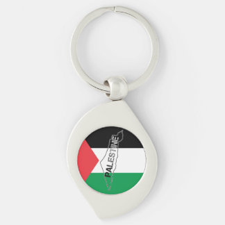 Palestinas fria Karta på Palestina-Flagga Swirl Silverfärgad Nyckelring