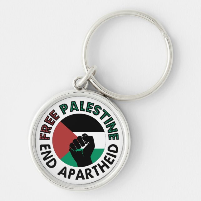 Palestinas fria slut på apartheid Palestina-Flagga Rund Silverfärgad Nyckelring (Framsidan)