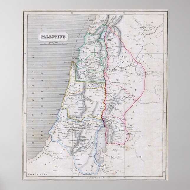 Palestinas vintage Karta (1845) Poster (Framsidan)