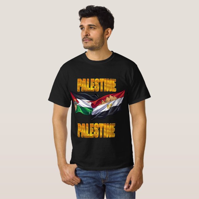 Palestine Egypt flaggor enhet guld text t-shirt (Hel framsida)