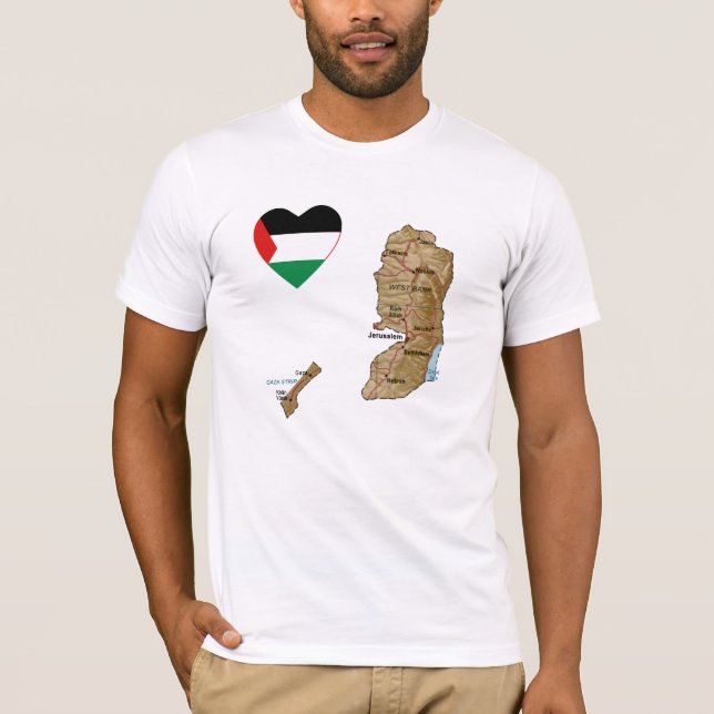 Palestine Flagga Heart och Karta T-Shirt (Framsida)