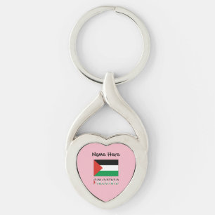 Palestine Palestinsk flagg Svart Personalisering Twisted Heart Silverfärgad Nyckelring