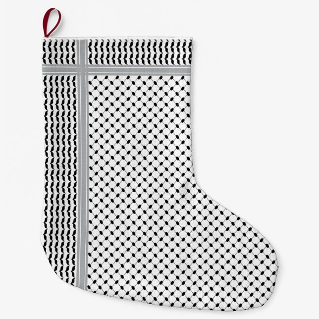 Palestinian Black & White Keffiyeh Stocking Stor Julstrumpa (Framsidan)