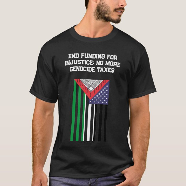 Palestinsk-amerikansk Flagga - Stoppa folkmord T Shirt (Framsida)
