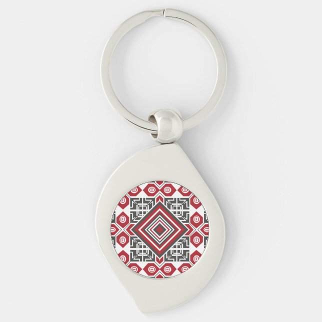 Palestinsk broderimönster 2  swirl silverfärgad nyckelring (Framsidan)