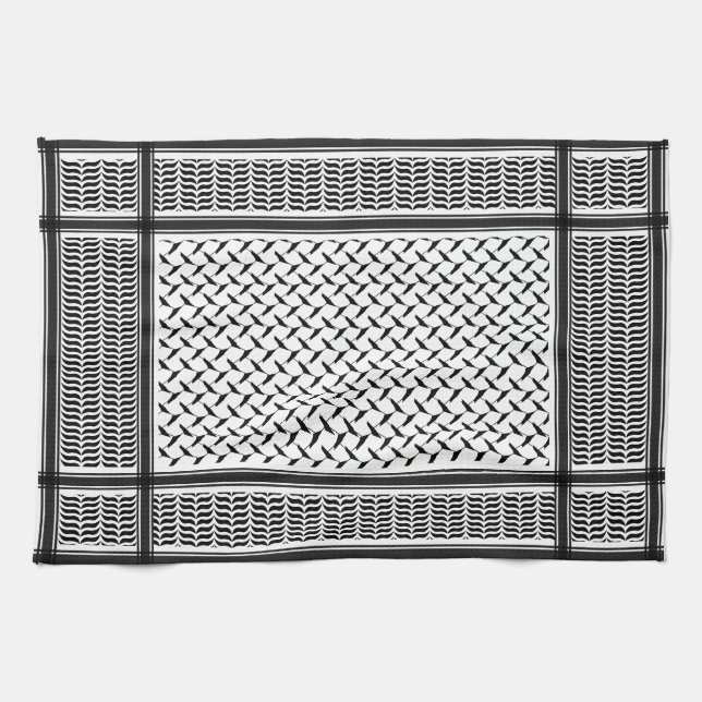Palestinsk joransk kuffiya black & white scheme kökshandduk (Horisontell)