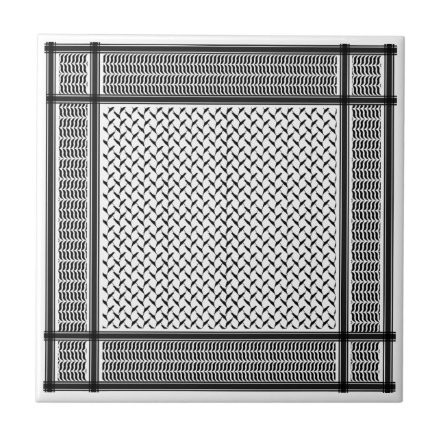 Palestinsk-joransk kuffiya svart-vit kakelplatta (Framsidan)