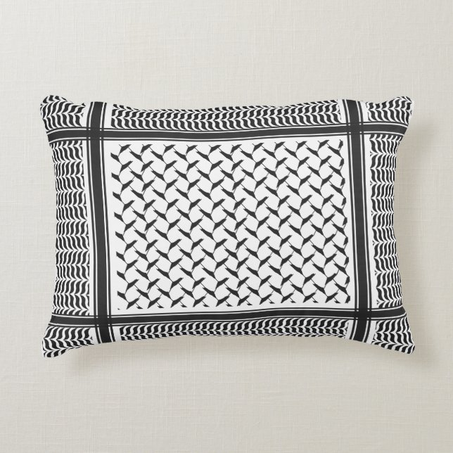 Palestinsk-joransk kuffiya svart-vit prydnadskudde (Framsidan)