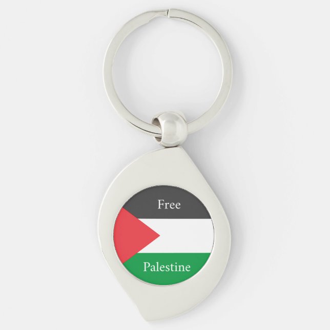 Palestinska flagga Free Palestine anpassat Swirl Silverfärgad Nyckelring (Framsidan)