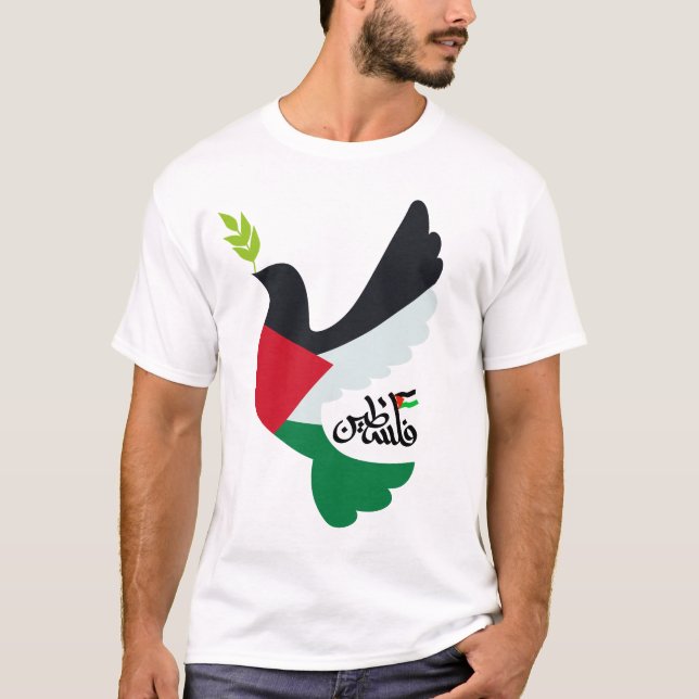 Palestinska Flagga i fredsduven med Palestina Namn T Shirt (Framsida)