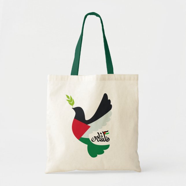 Palestinska Flagga i fredsduven med Palestina Namn Tygkasse (Framsidan)
