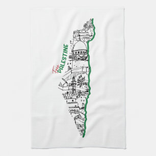 Palestinska flagga i karta, besök Palestina Kökshandduk