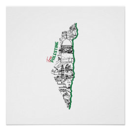 Palestinska flagga i karta, besök Palestina Perfect Poster
