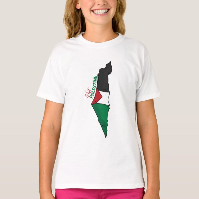 Palestinska flagga i karta, besök Palestina T Shirt (Framsida)