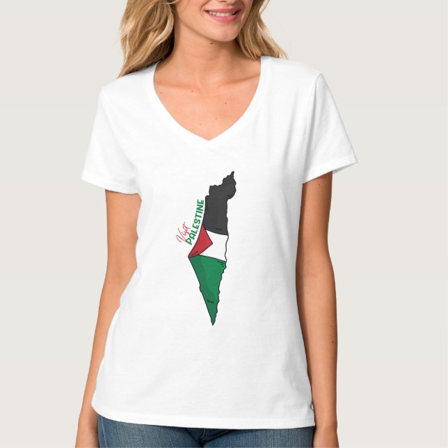 Palestinska flagga i karta, besök Palestina T Shirt (Framsida)