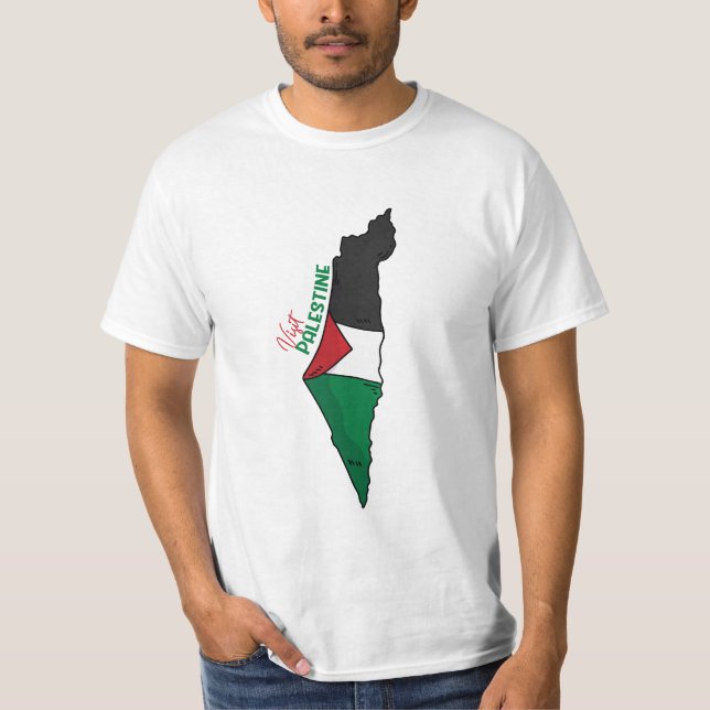 Palestinska flagga i karta, besök Palestina T Shirt (Framsida)