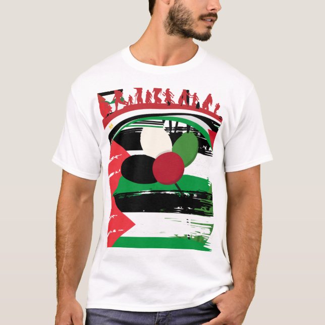 Palestinska Flagga och Flykting Silhouette Art T Shirt (Framsida)