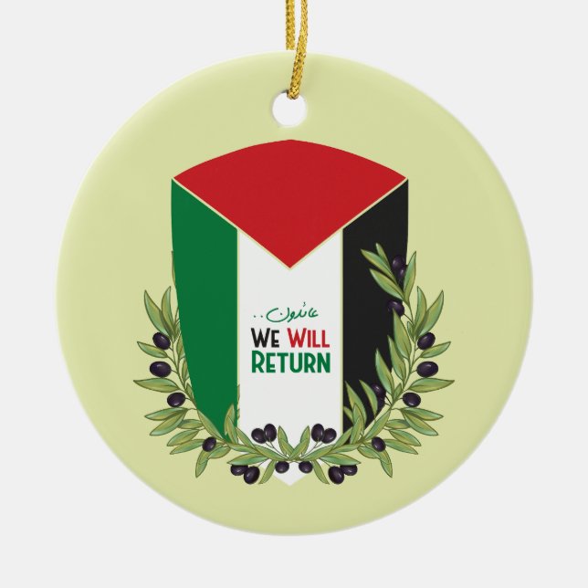 Palestinska Flagga och Olive Grenar Julgransprydnad Keramik (Framsidan)