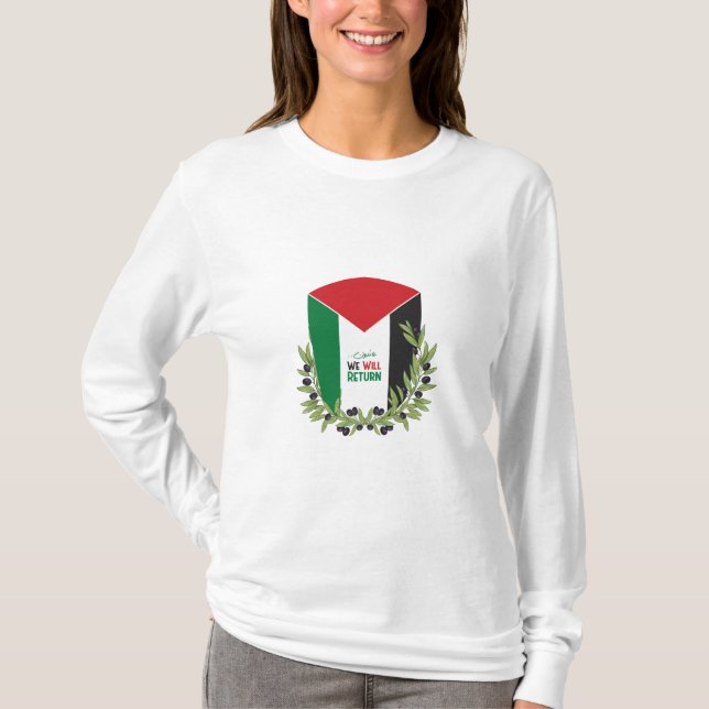 Palestinska Flagga och Olive Grenar T Shirt (Framsida)