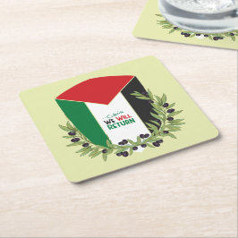 Palestinska Flagga och Olive Grenar Underlägg Papper Kvadrat
