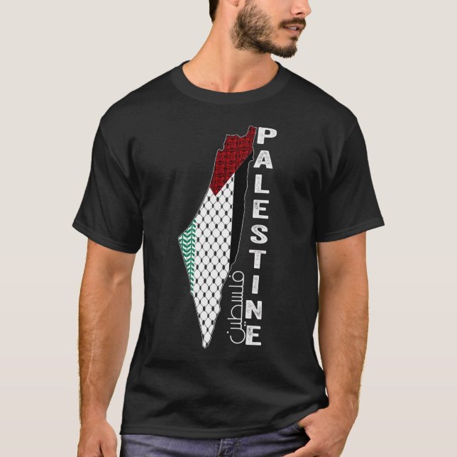 Palestinska Karta Keffiyeh Thobe Mönster Palestina T Shirt (Framsida)