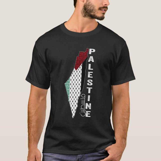 Palestinska Karta Keffiyeh Thobe Mönster Palestina T Shirt (Framsida)