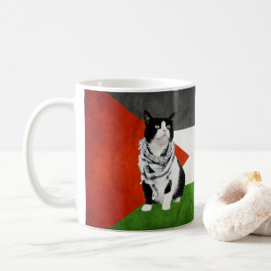 Palestinska Kufiya Wearing Cat with Palestine flag Kaffemugg