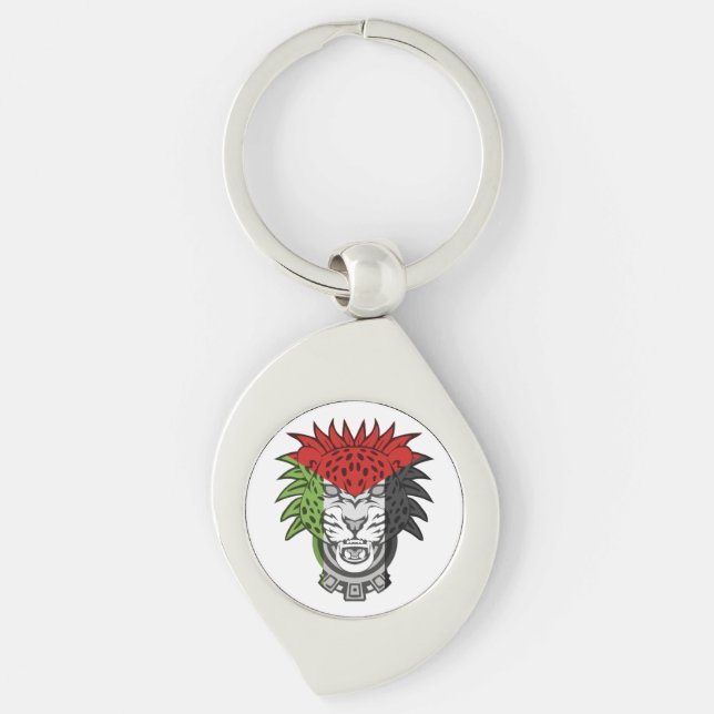 Palestinska lejona - Palestinska FLAGGA Lejon Swirl Silverfärgad Nyckelring (Framsidan)