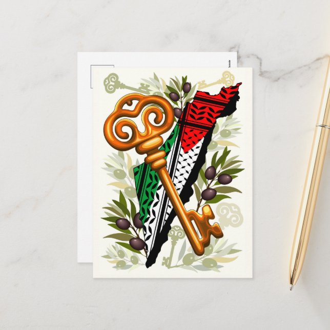 Palestinska Nyckel-symbolen för Högerna för återvä Helg Vykort (Fram/Back In Situ)