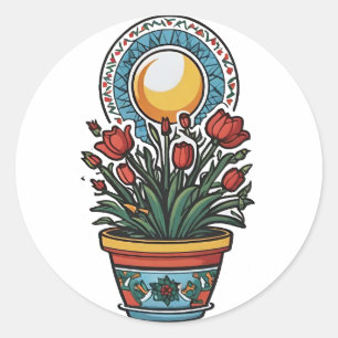 Palestinska poppies i en konst i vas runt klistermärke