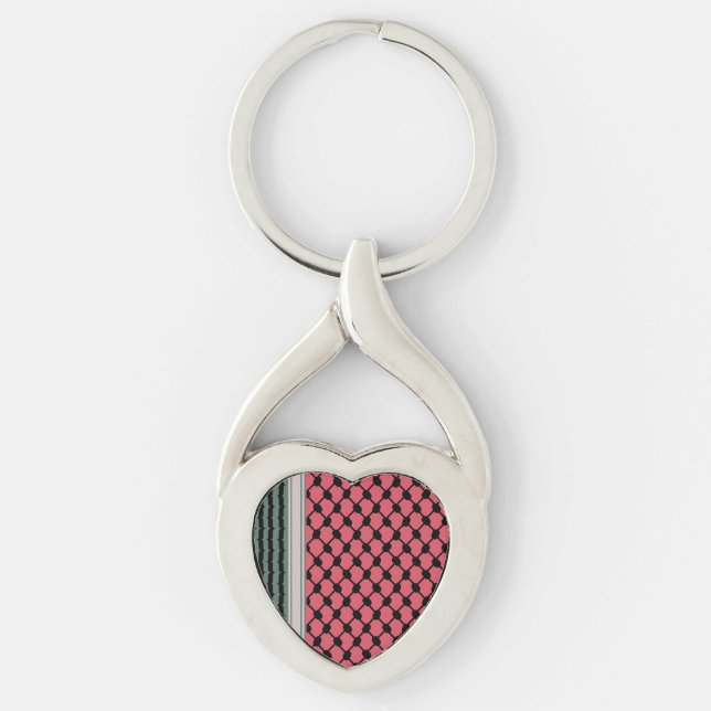 Palestinska vattenmelon Hatta Keffiyeh Kufiya Folk Twisted Heart Silverfärgad Nyckelring (Framsidan)