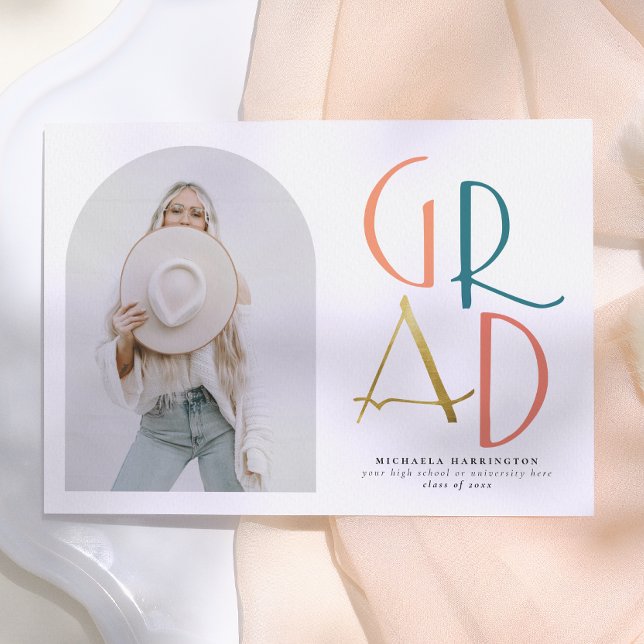 Palett | Teal & Guld Arch & Grad Photo Studenten Inbjudningar (Skapare uppladdad)