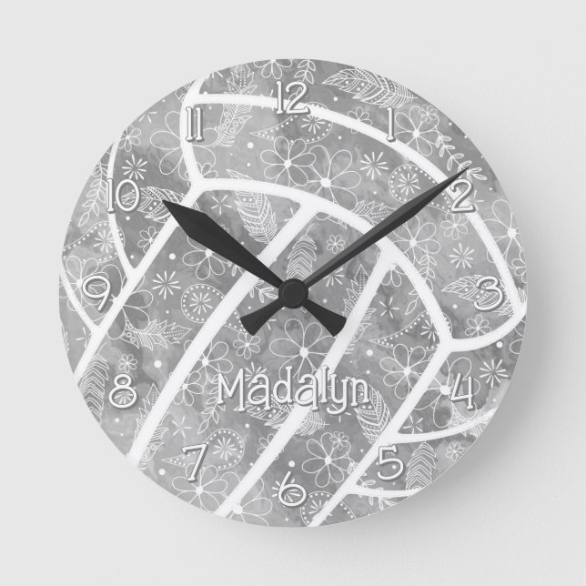 Pålfjädrar blommor grått volleyball rund klocka (Framsida)