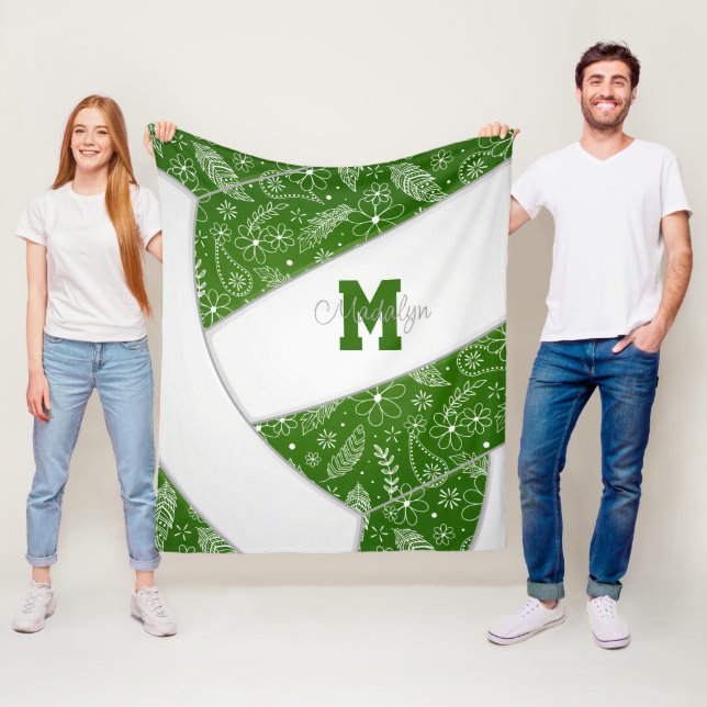 Pålfjädrar blommor mönster grönt volleyball fleecefilt (På plats)