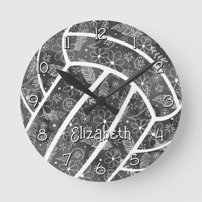 Pålfjädrar blommor, svart grått volleyball rund klocka (Framsida)