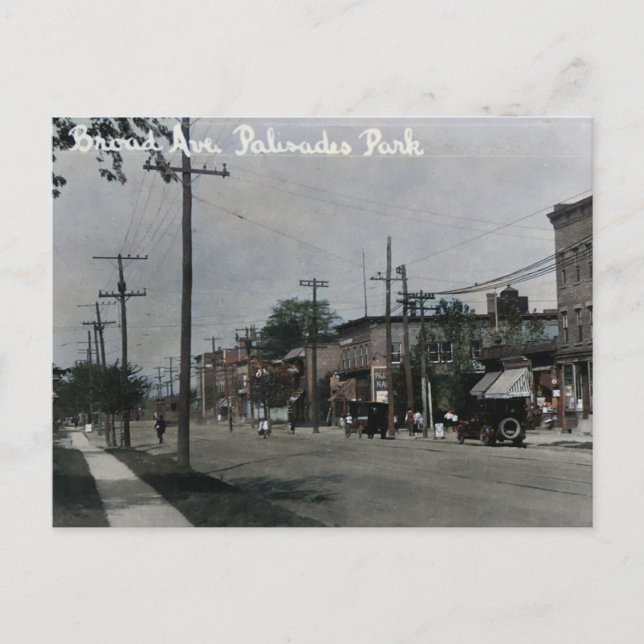 Palisades Park NJ Broad Ave 1920-talet Vykort (Framsida)