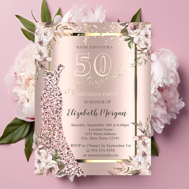 Paljettkjol Rose Gold 50-årsdag Inbjudningar (Skapare uppladdad)