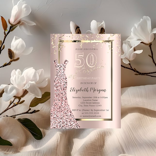 Paljettkjol Roséguld 50-årsfirande Inbjudningar (Skapare uppladdad)