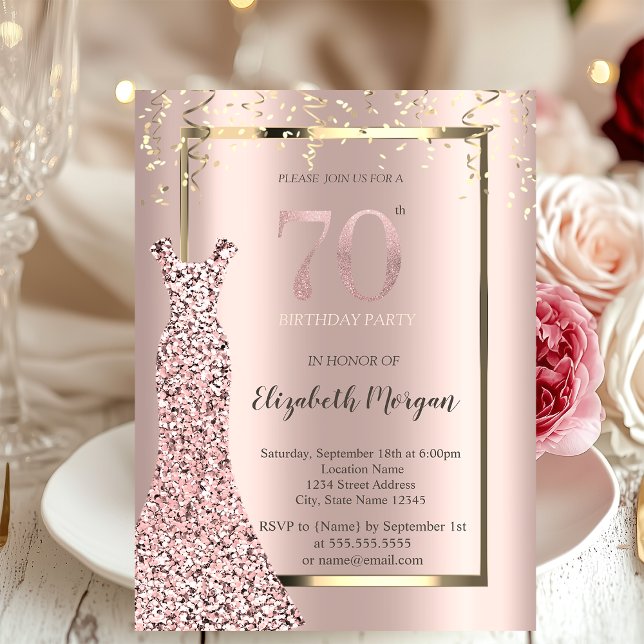 Paljettkjol Roséguld 70-årsfirande Inbjudningar (Skapare uppladdad)