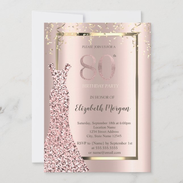 Paljettkjol Roséguld 80-årsdag Inbjudningar (Framsida)