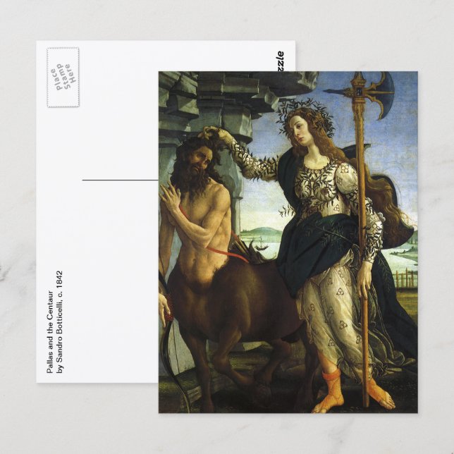 Pallas och kentauren av Sandro Botticelli Vykort (Fram/baksida)