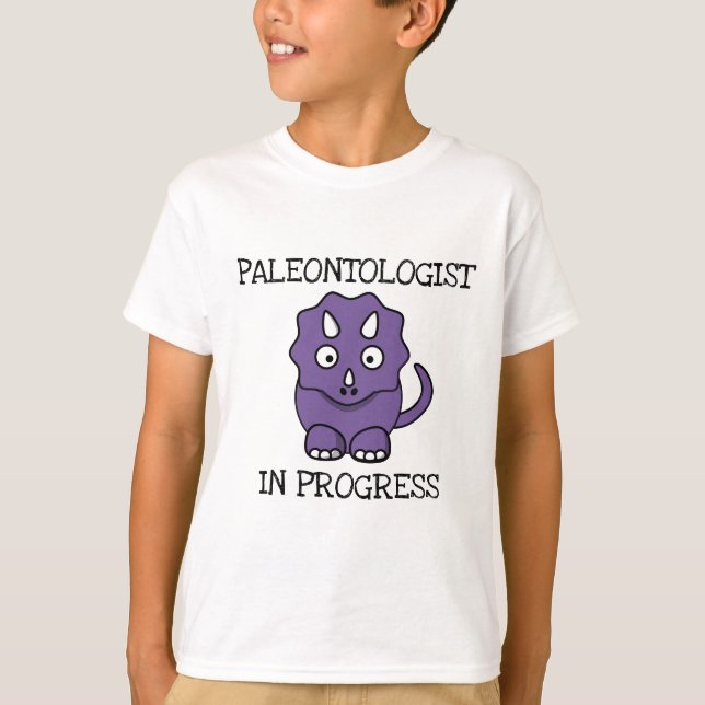 Palleontolog under pågående Lila Triceratops Boys T Shirt (Framsida)